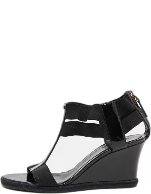 Fendi Black Patent Leather Ankle Strap Wedge Sandal