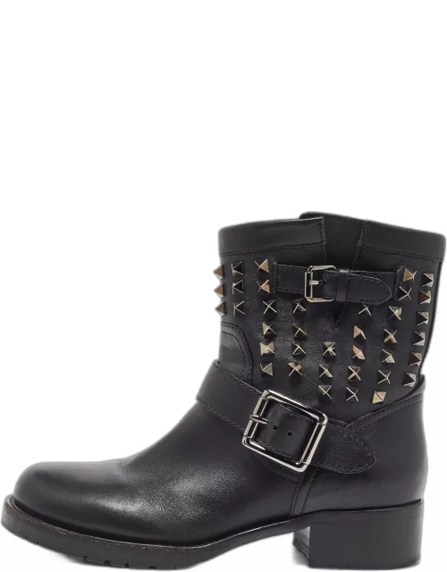 Valentino Black Leather Rockstud Ankle Boot