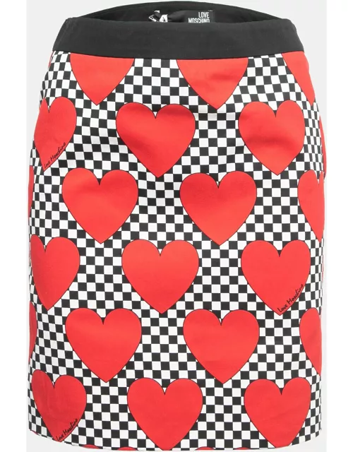 Love Moschino Black Hearts Print Cotton Mini Skirt