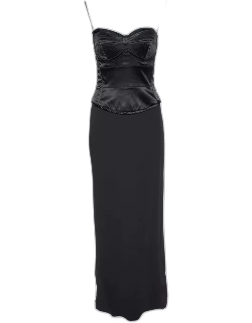 Dolce & Gabbana Black Satin & Crepe Strapless Bustier Maxi Dress