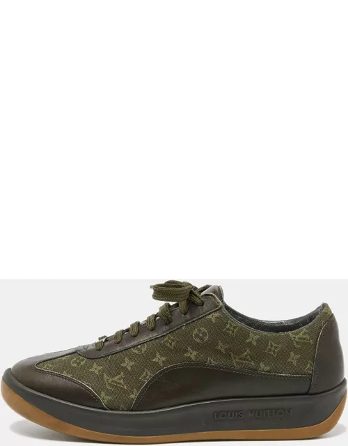 Louis Vuitton Army Green Leather and Monogram Canvas Mini Lin Sneaker