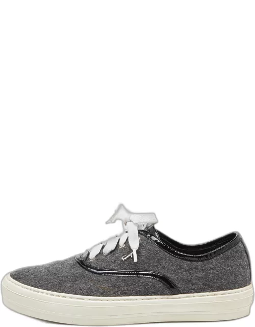 Salvatore Ferragamo Grey/Black Wool and Patent Leather Low Top Sneaker