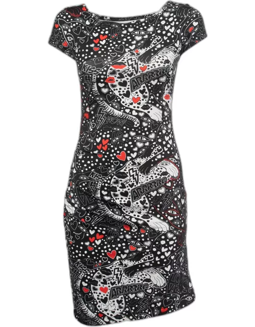 Just Cavalli Black All-Over Print Stretch Nylon Mini Dress