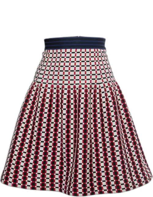 Prada Multicolor Checked Knit Fit & Flare Knee Length Skirt