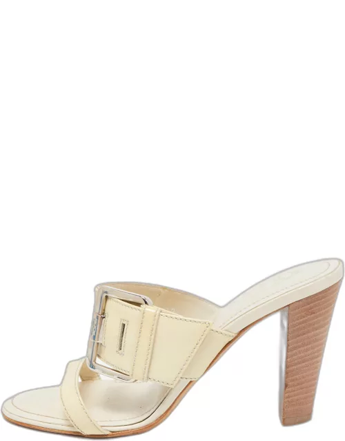Tod's Cream Patent Leather Peggy Buckle Slide Sandal