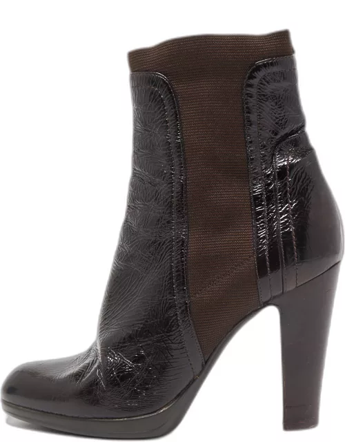 Sergio Rossi Dark Brown Leather Ankle Length Boot