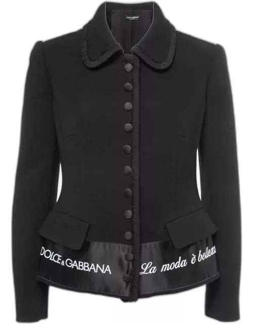 Dolce & Gabbana Black Embroidered Wool Blend Button Front Blazer