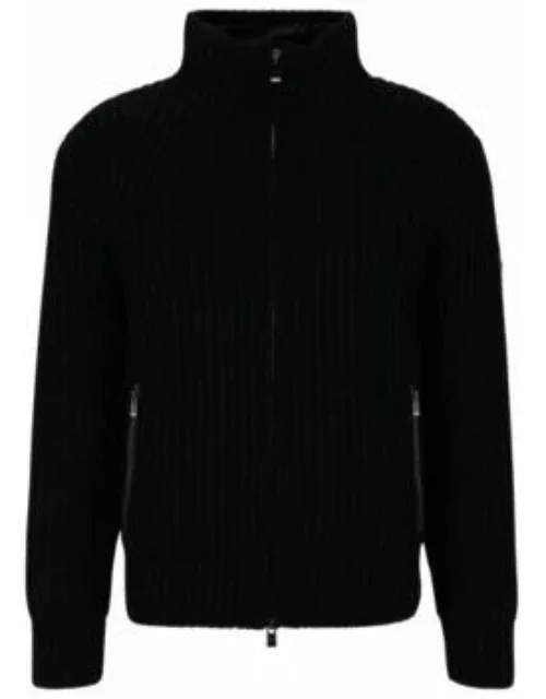Relaxed-fit cardigan in virgin wool with chunky structure- Black Men's Cardigan