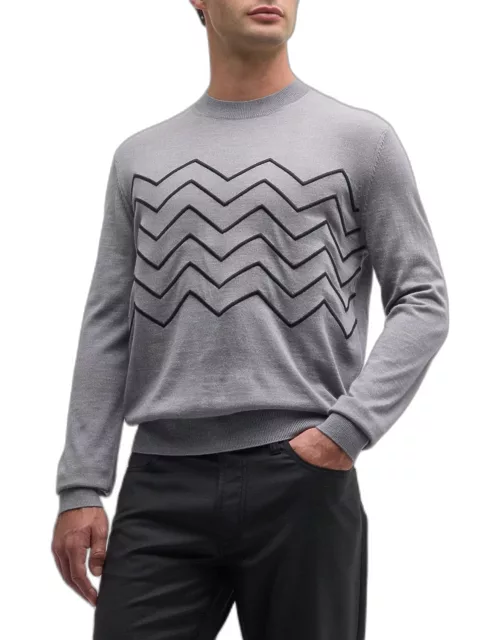Men's Embroidered Zigzag Wool Sweater