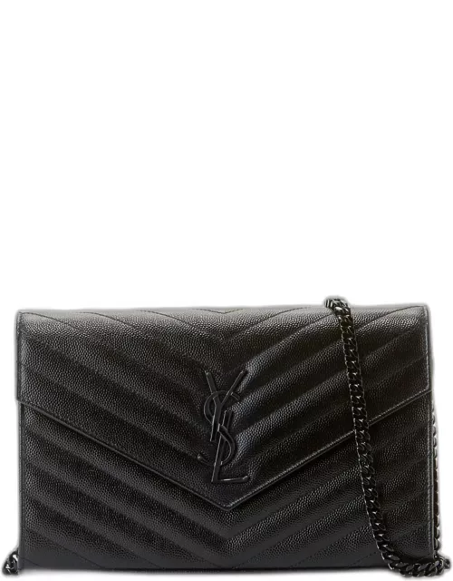 YSL Monogram Large Wallet on Chain in Grained Leather