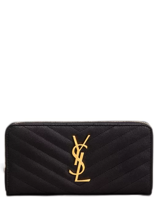 YSL Monogram Large Zip Wallet in Grained Leather
