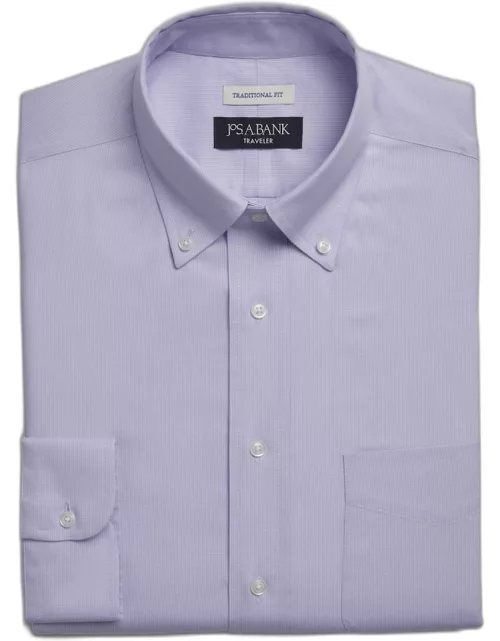 JoS. A. Bank Big & Tall Men's Traveler Collection Traditional Fit Dress Shirt , Lavender, 20 36