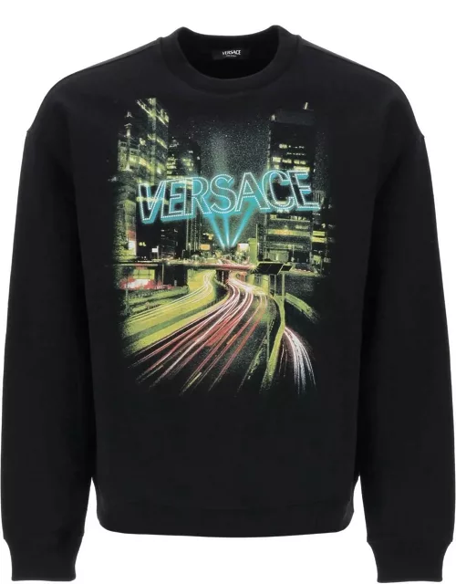 VERSACE crew-neck sweatshirt with city lights print