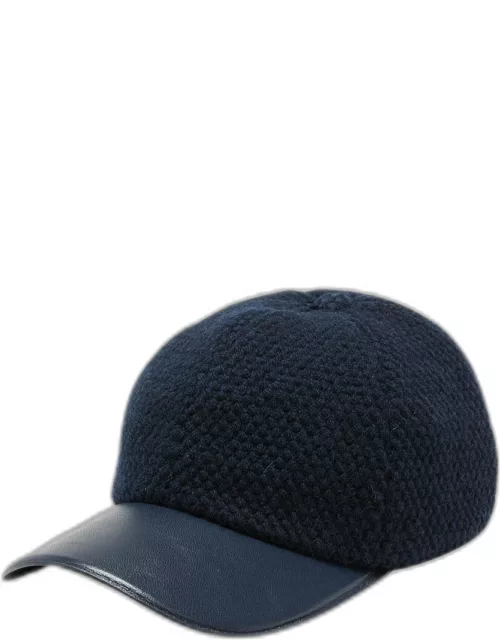 Woven Cashmere-Wool & Leather Baseball Cap
