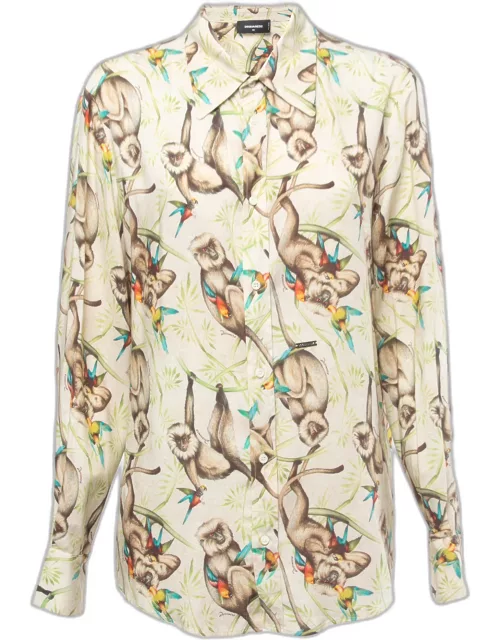 Dsquared2 Cream Monkey Printed Twill Button Front Shirt