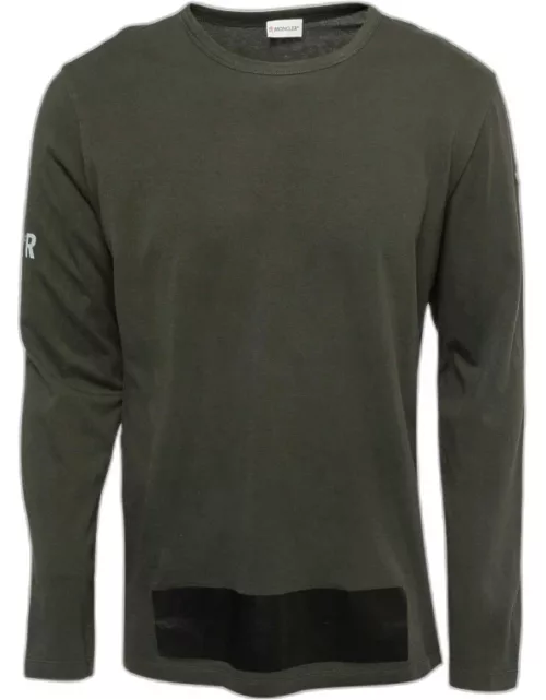 Moncler Military Green Cotton Crew Neck Long Sleeve T-Shirt