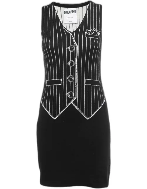 Moschino Couture Black Vest Patterned Wool Sleeveless Mini Dress