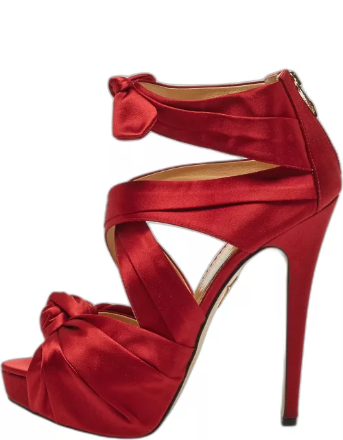 Charlotte Olympia Red Satin Andrea Knotted Platform Sandal