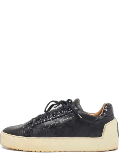 Giorgio Armani Black Perforated Leather Platform Sneaker