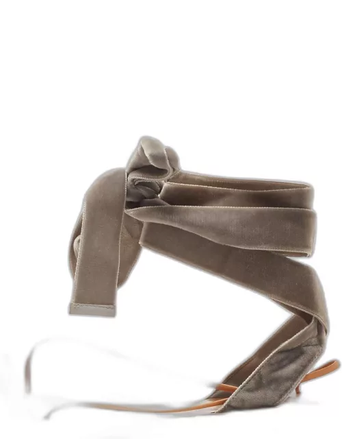 Valentino Grey Velvet Ankle Wrap Flat Sandal