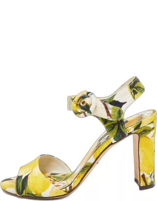 Dolce & Gabbana Multicolor Brocade Fabric Ankle Strap Sandal