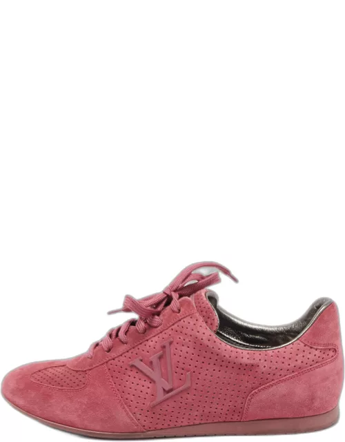 Louis Vuitton Pink Perforated Suede Low Top Sneaker