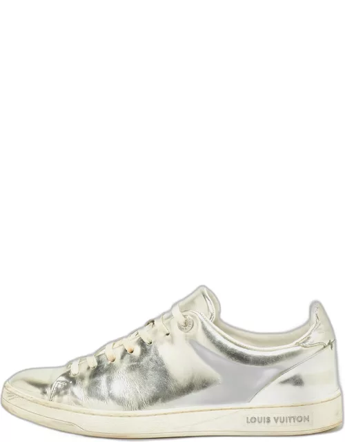 Louis Vuitton Silver Foil Leather Frontrow Low Top Sneaker