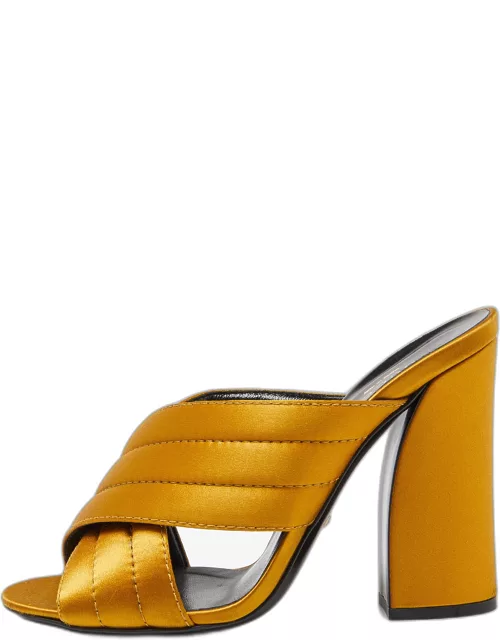 Gucci Gold Satin Webby Cross Strap Slide Sandal