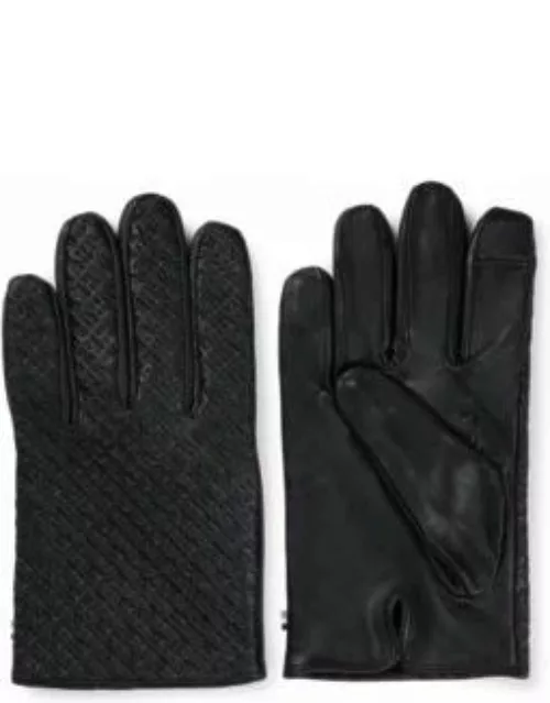 Monogrammed gloves in leather with touchscreen-friendly fingertips- Black Men's Glove