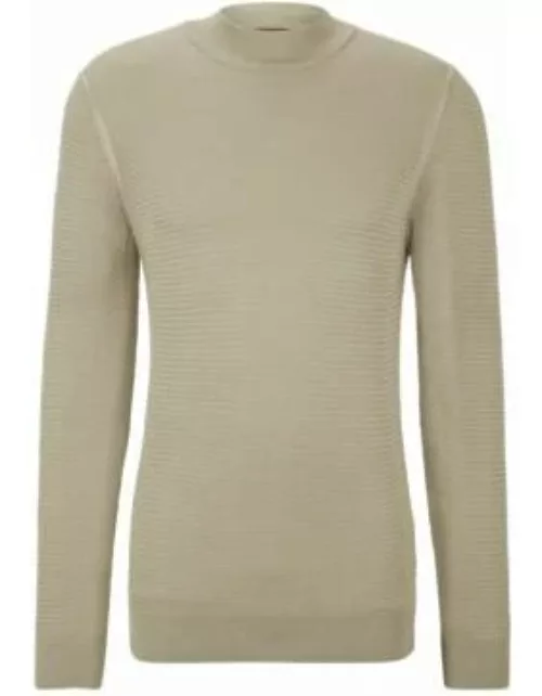 Mock-neck sweater in knitted silk- Light Beige Men's Sweater