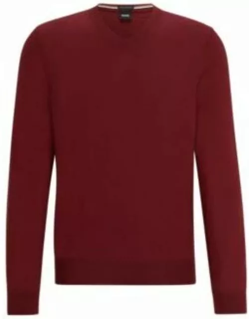 Wool regular-fit sweater with embroidered logo- Dark Red Men's Sweater