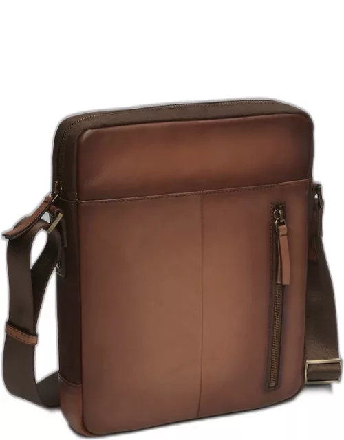 JoS. A. Bank Men's Burnished Leather Crossbody Bag, Tan, One