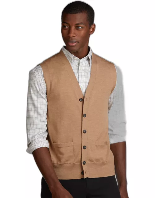 JoS. A. Bank Men's Traveler Collection Traditional Fit Button-Front Sweater Vest, Tan, X Large