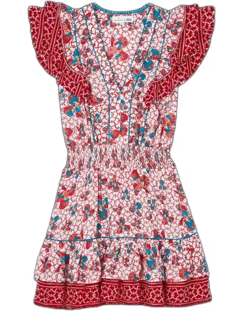 Women Mini Dress Iris Lace - Vilebrequin X Poupette St Barth - Dress - Camila - Red