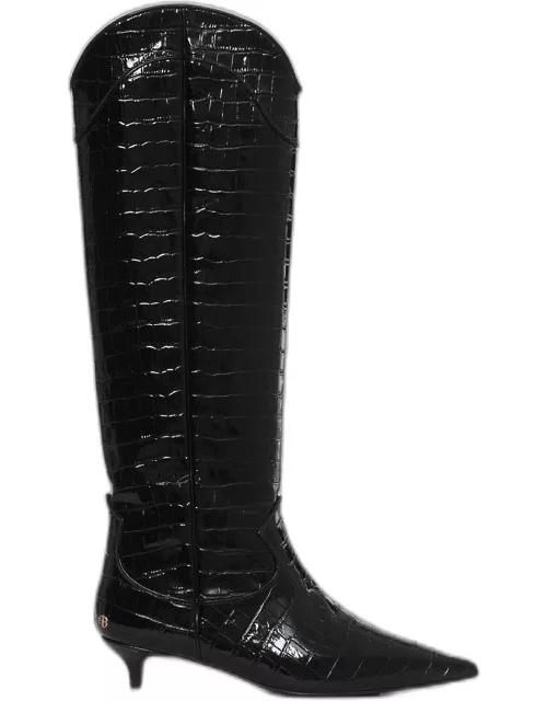 ANINE BING Tall Rae Boots in Black Embossed