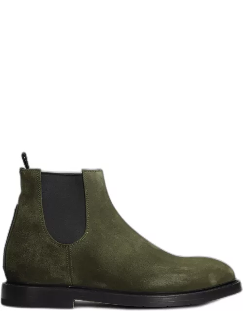 Premiata Low Heels Ankle Boots In Green Suede