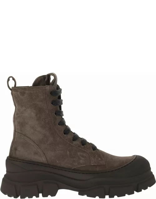 Brunello Cucinelli Suede And Calfskin Boot With Precious Tongue