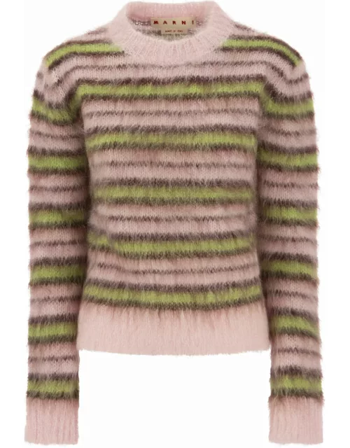 Marni Sweater In Brushed Mohair With Striped Motif