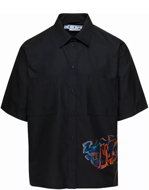 Off-White Short Sleeved Shirt With Multicolor Graffiti Embroidery