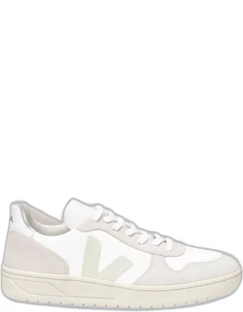 V-10 Mixed Leather Low-Top Court Sneaker