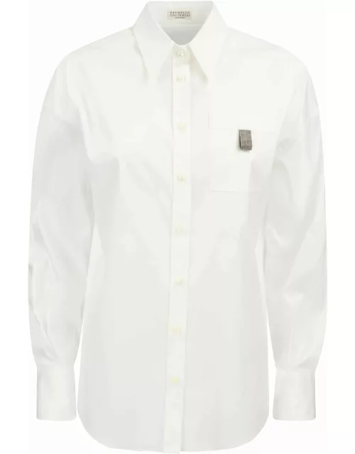 Brunello Cucinelli Stretch Cotton Poplin Shirt With shiny Tab