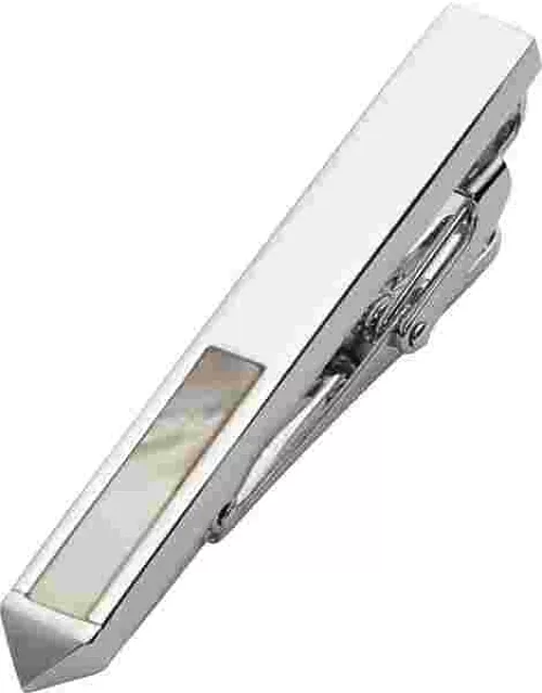 Pronto Uomo Men's Tie Bar, Mother of Pearl Silver