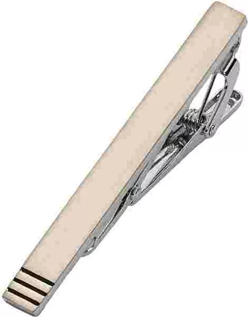 Pronto Uomo Men's Tie Bar, Silver Tri Lines Silver