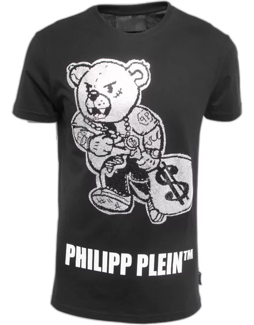 Philipp Plein Homme Black Teddy Embellished Cotton Crew Neck T-Shirt