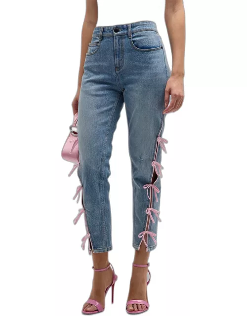 Janelle Distressed Skinny Jeans with Ribbon Detai