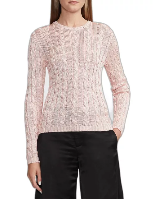 Cable High-Shine Silk Sweater, Pink