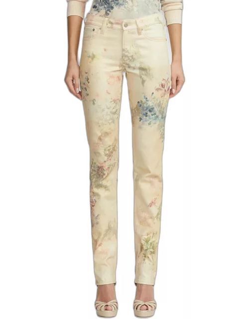 160 Faded Floral-Print Slim-Leg Jean