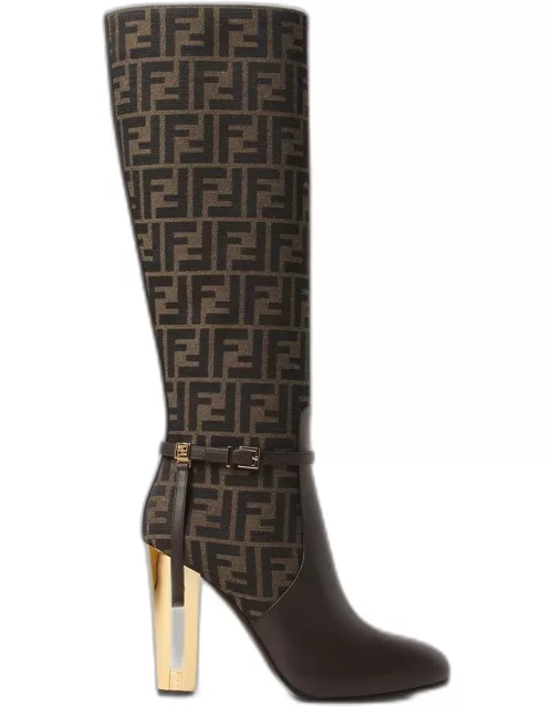 Fendi boots in jacquard fabric with all-over monogra