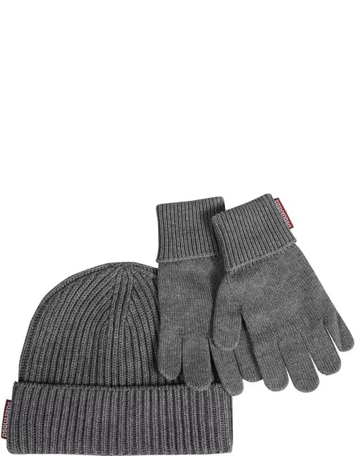Dsquared2 Knitted Hat And Gloves Set