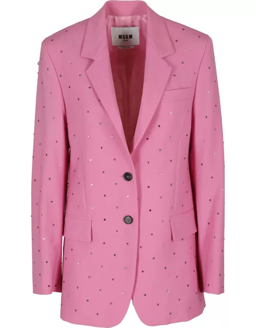 MSGM wool Suiting Jacket In Pink Virgin Wool With Jewelled Application